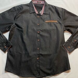Coof Andy Men’s Casual Button Down Shirt Black Demin Size M